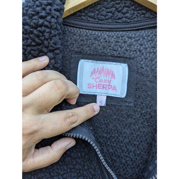 Cozy Warm Fall Jacket Hoa Hoa Hoa Season Twilight Sherpa Quarter Zip Black S - Picture 5 of 6